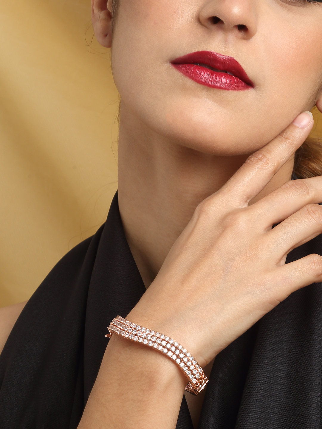 YouBella Jewellery Celebrity Inspired Gold Plated American Diamond Bracelet for Girls and Women